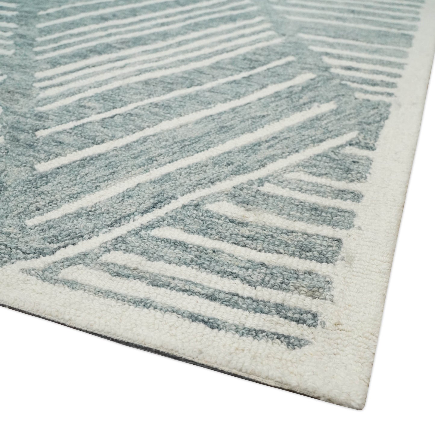 Custom Made Hand Tufted Ivory and Gray Stripes Pattern wool Rug