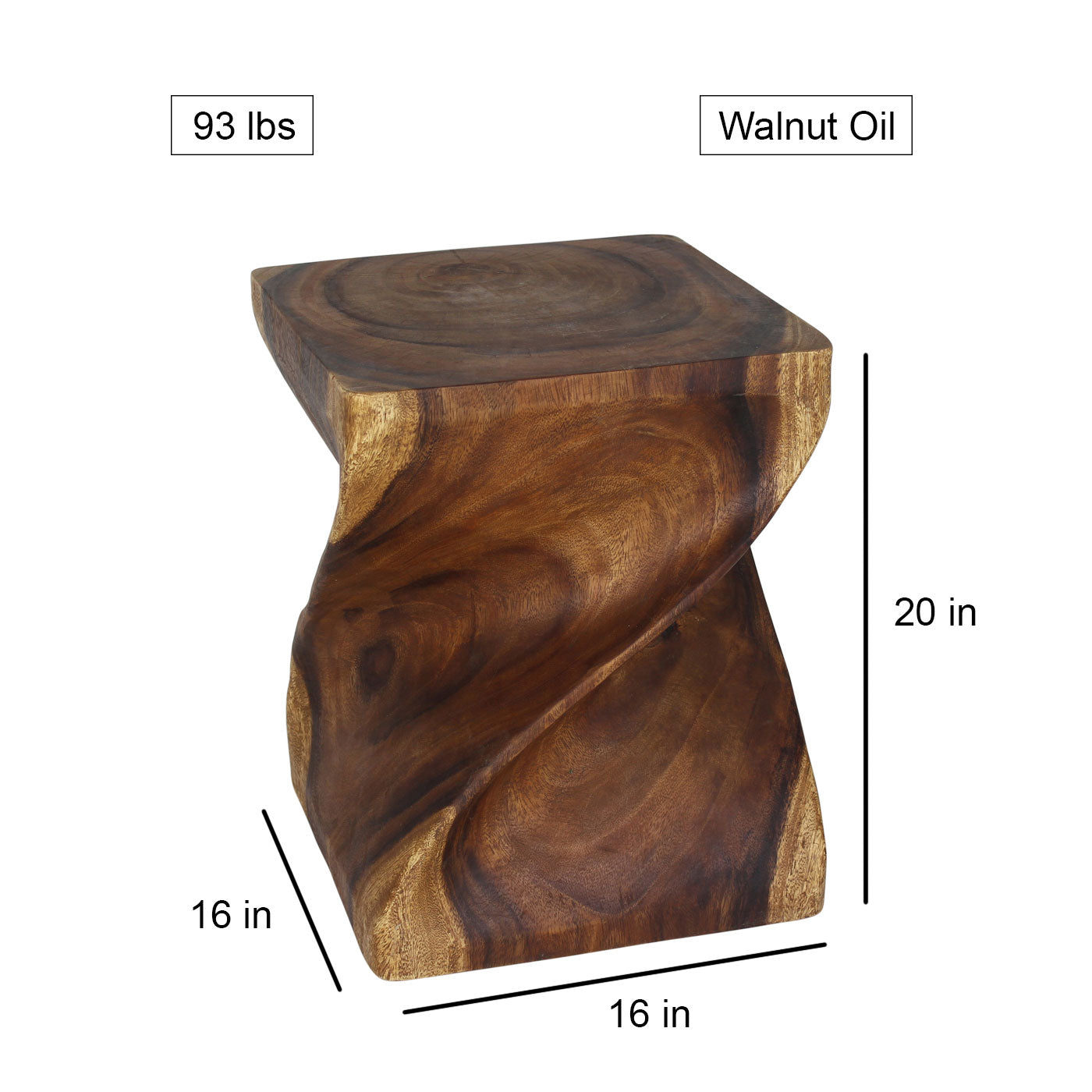 Haussmann® Wood Big Twist Coffee Table 16 in SQ x 20 in High Walnut Oil