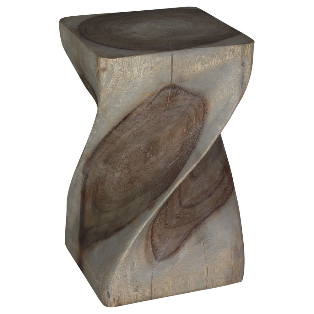 Big Twist Wood Stool Accent Table 12 in SQ x 20 in H Grey Oil