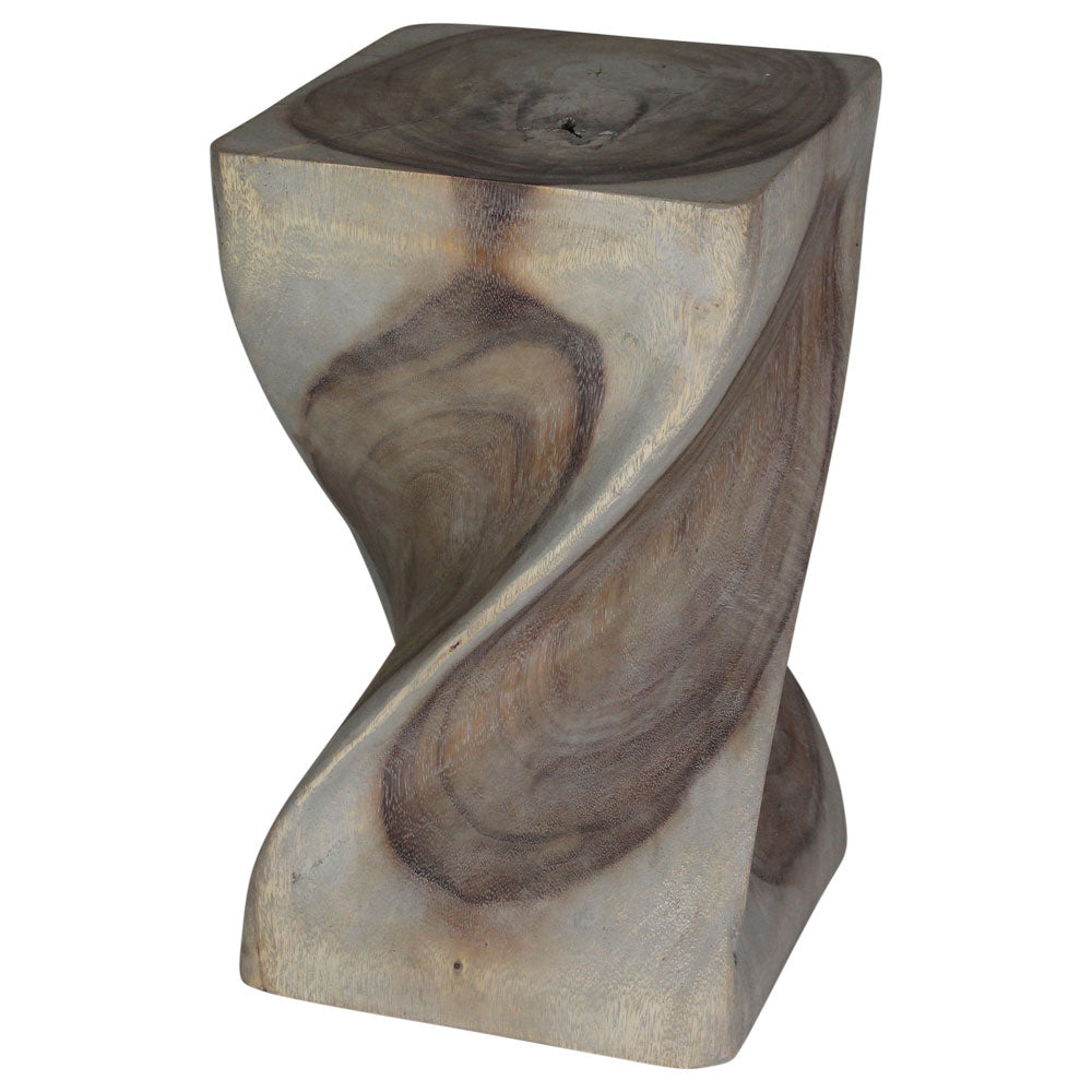 Big Twist Wood Stool Accent Table 12 in SQ x 20 in H Grey Oil