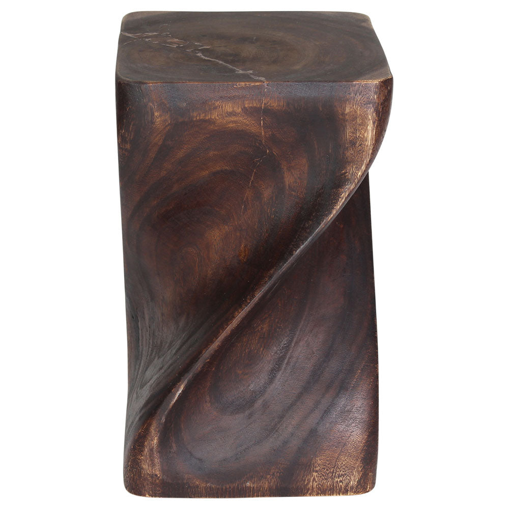 Big Twist Wood Stool Accent Table 12 in SQ x 20 in H Mocha Oil