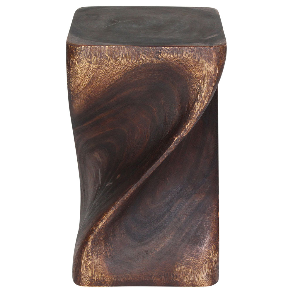 Big Twist Wood Stool Accent Table 12 in SQ x 20 in H Mocha Oil