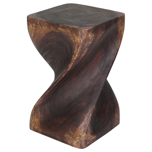 Big Twist Wood Stool Accent Table 12 in SQ x 20 in H Mocha Oil