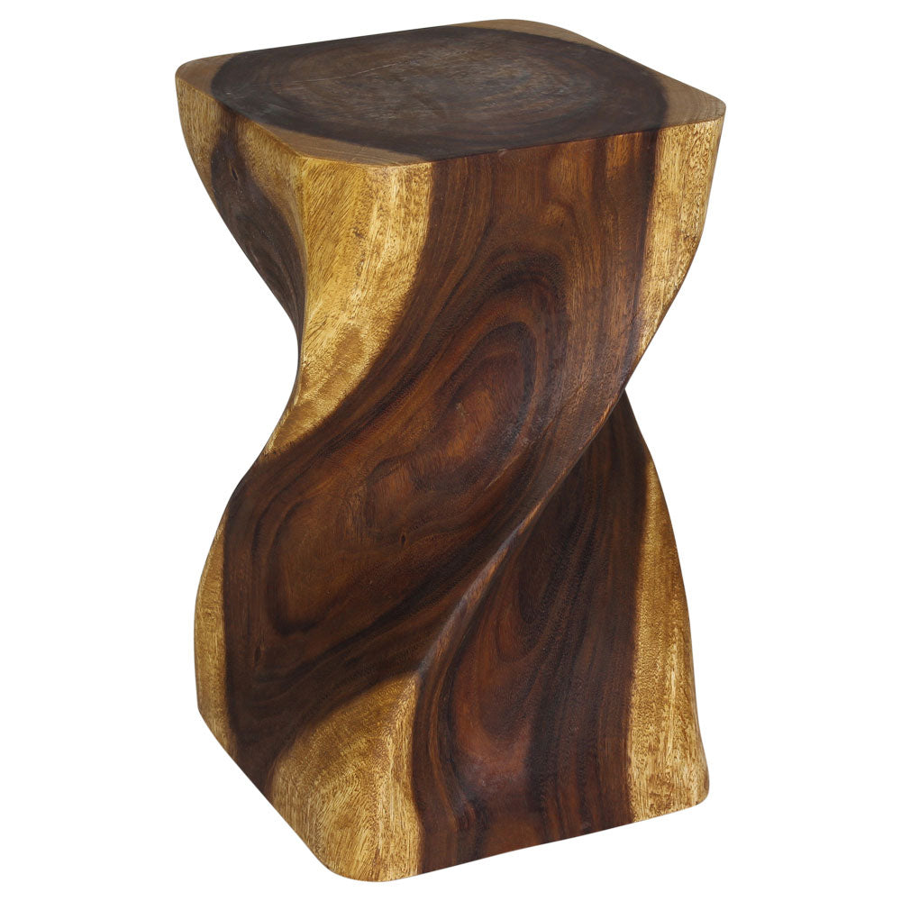 Big Twist Wood Stool Accent Table 12 in SQ x 20 in H Oak Oil