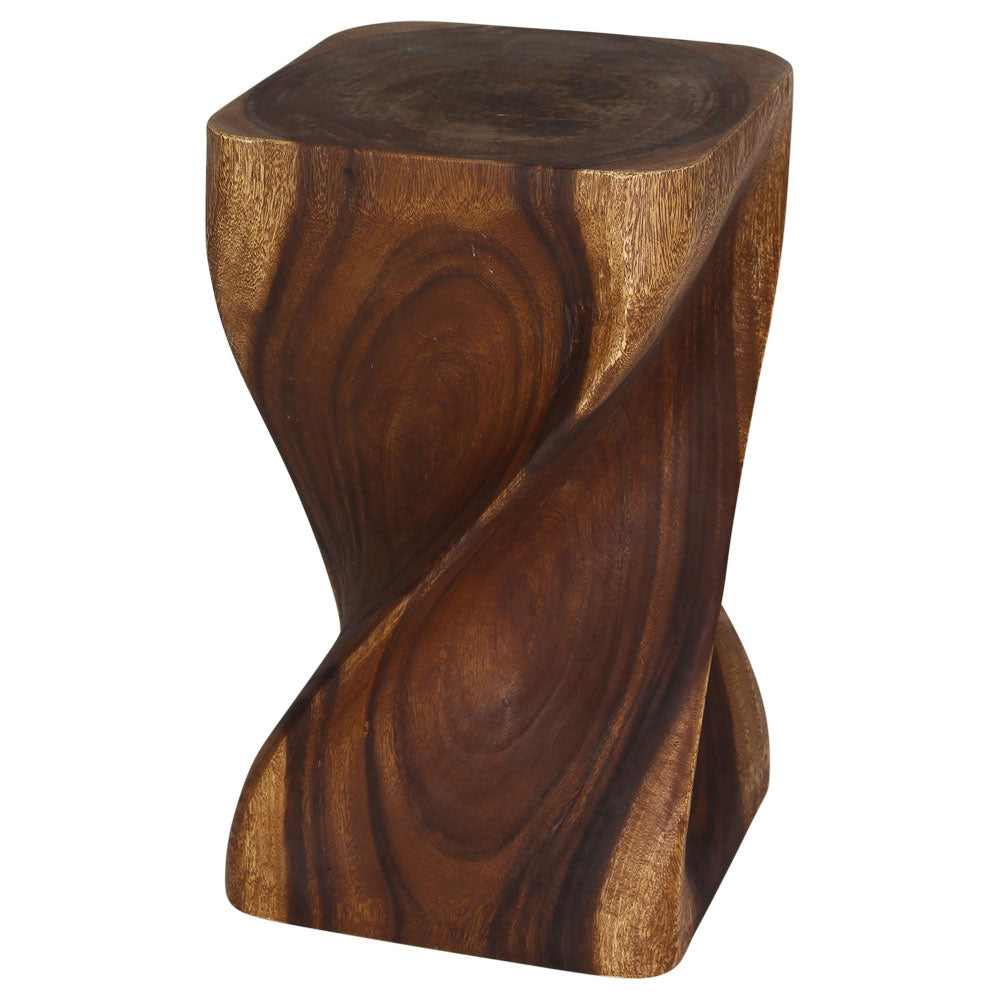 Big Twist Wood Stool Accent Table 12 in SQ x 20 in H Walnut Oil