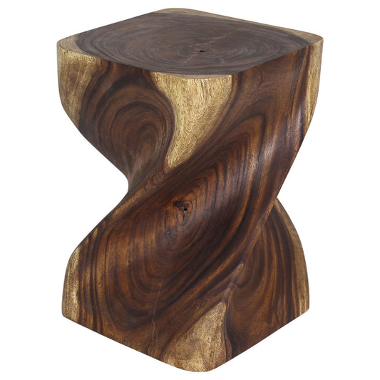 Big Twist Wood Stool Accent Table 14 in SQ x 20 in H Antique Oak Oil