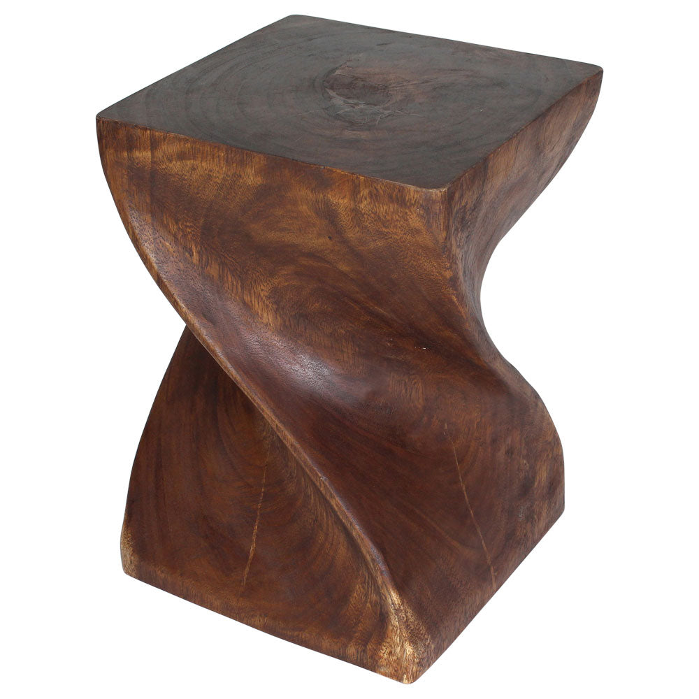 Big Twist Wood Stool Accent Table 14 in SQ x 20 in H Mocha Oil