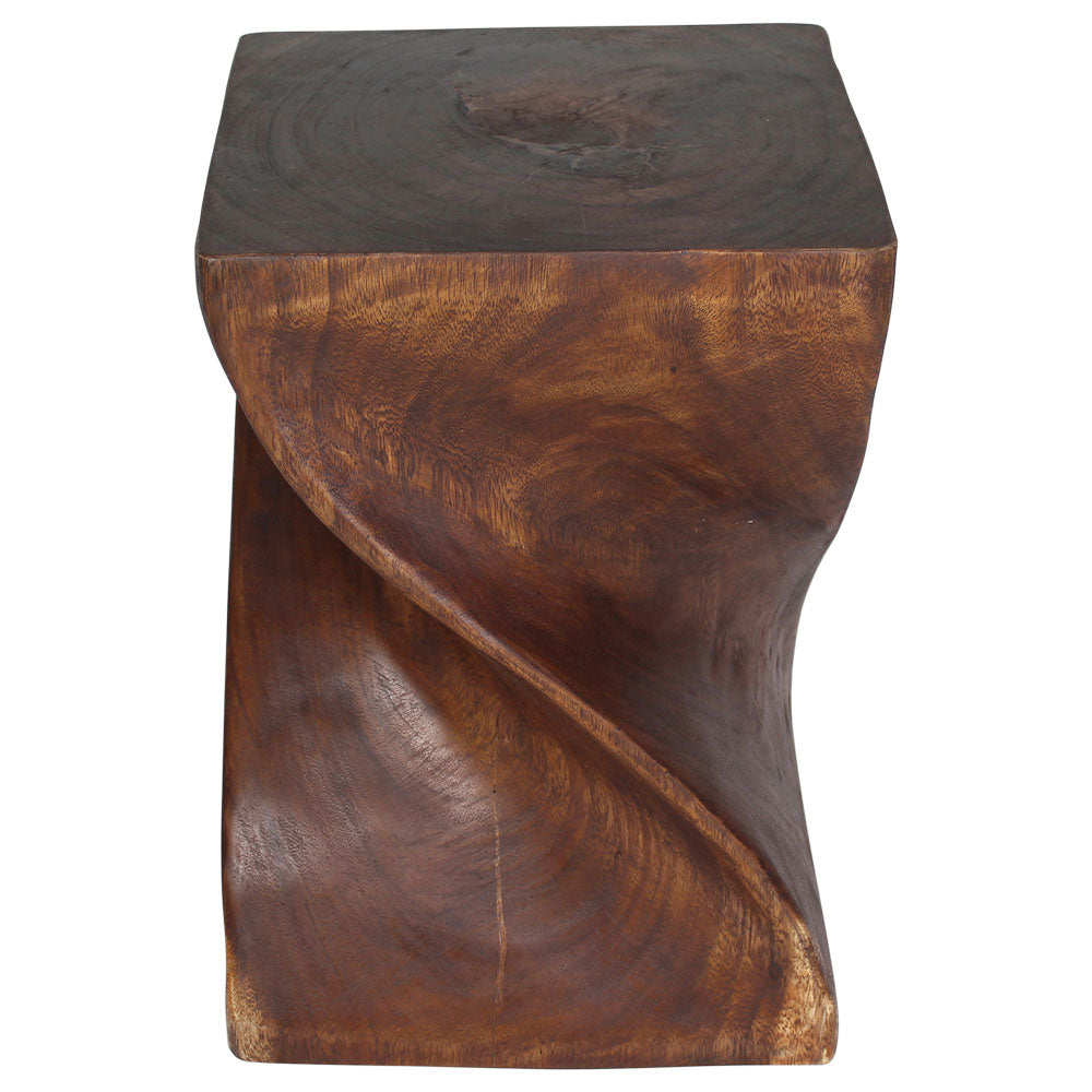 Big Twist Wood Stool Accent Table 14 in SQ x 20 in H Mocha Oil