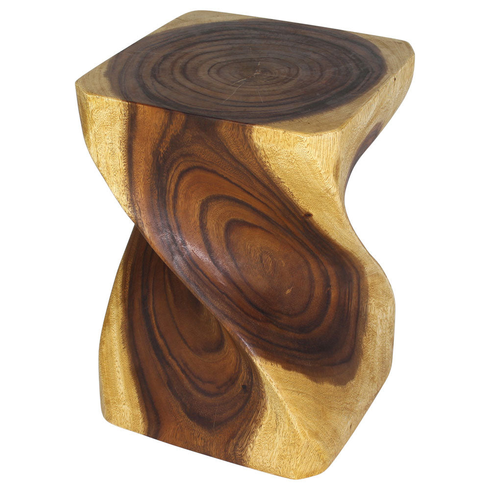 Big Twist Wood Stool Accent Table 14 in SQ x 20 in H Oak Oil