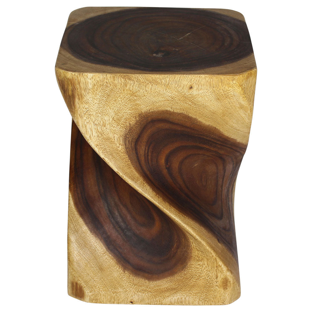 Big Twist Wood Stool Accent Table 14 in SQ x 20 in H Oak Oil