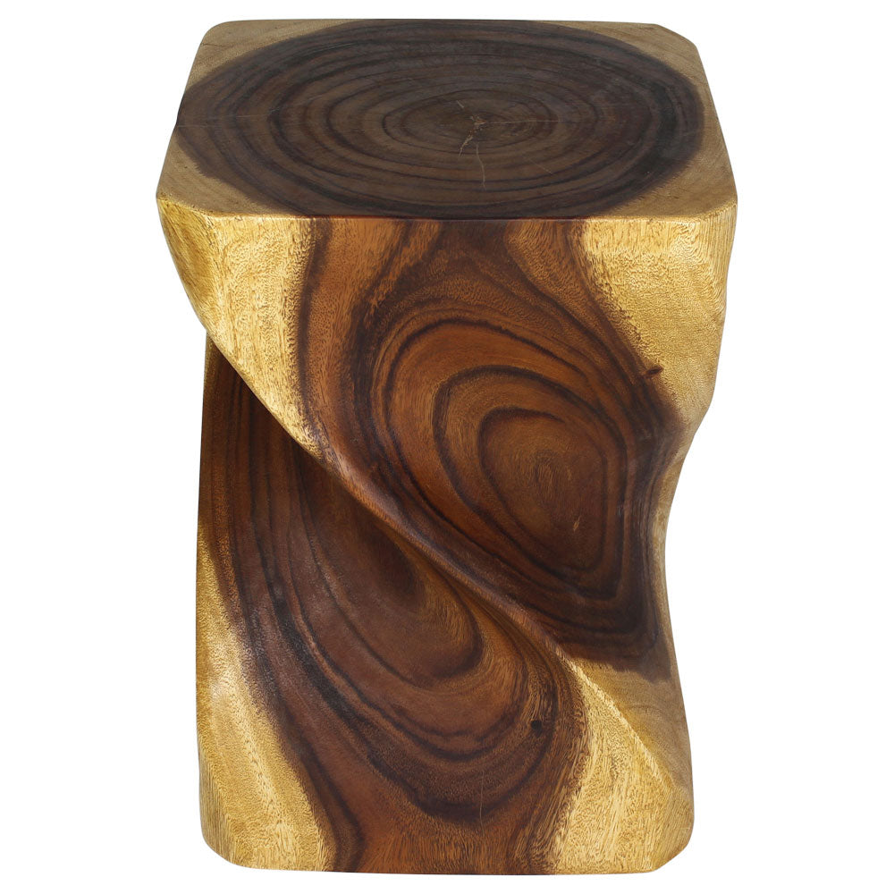 Big Twist Wood Stool Accent Table 14 in SQ x 20 in H Oak Oil