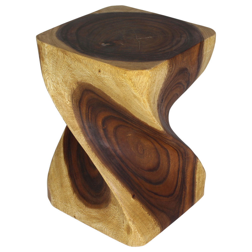 Big Twist Wood Stool Accent Table 14 in SQ x 20 in H Oak Oil