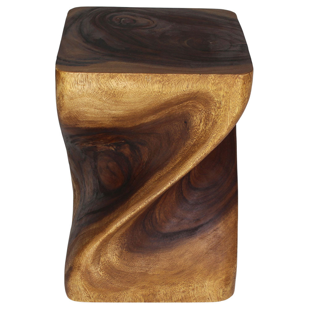 Big Twist Wood Stool Accent Table 14 in SQ x 20 in H Walnut Oil