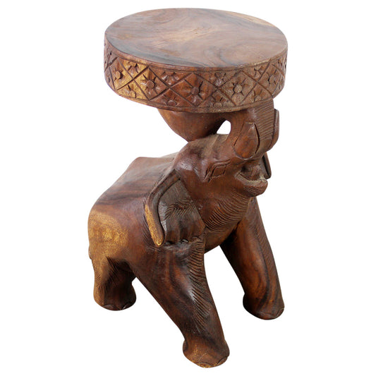 Haussmann® Wood Elephant Chang Stool 11 in DIA x 20 in H Walnut Oil