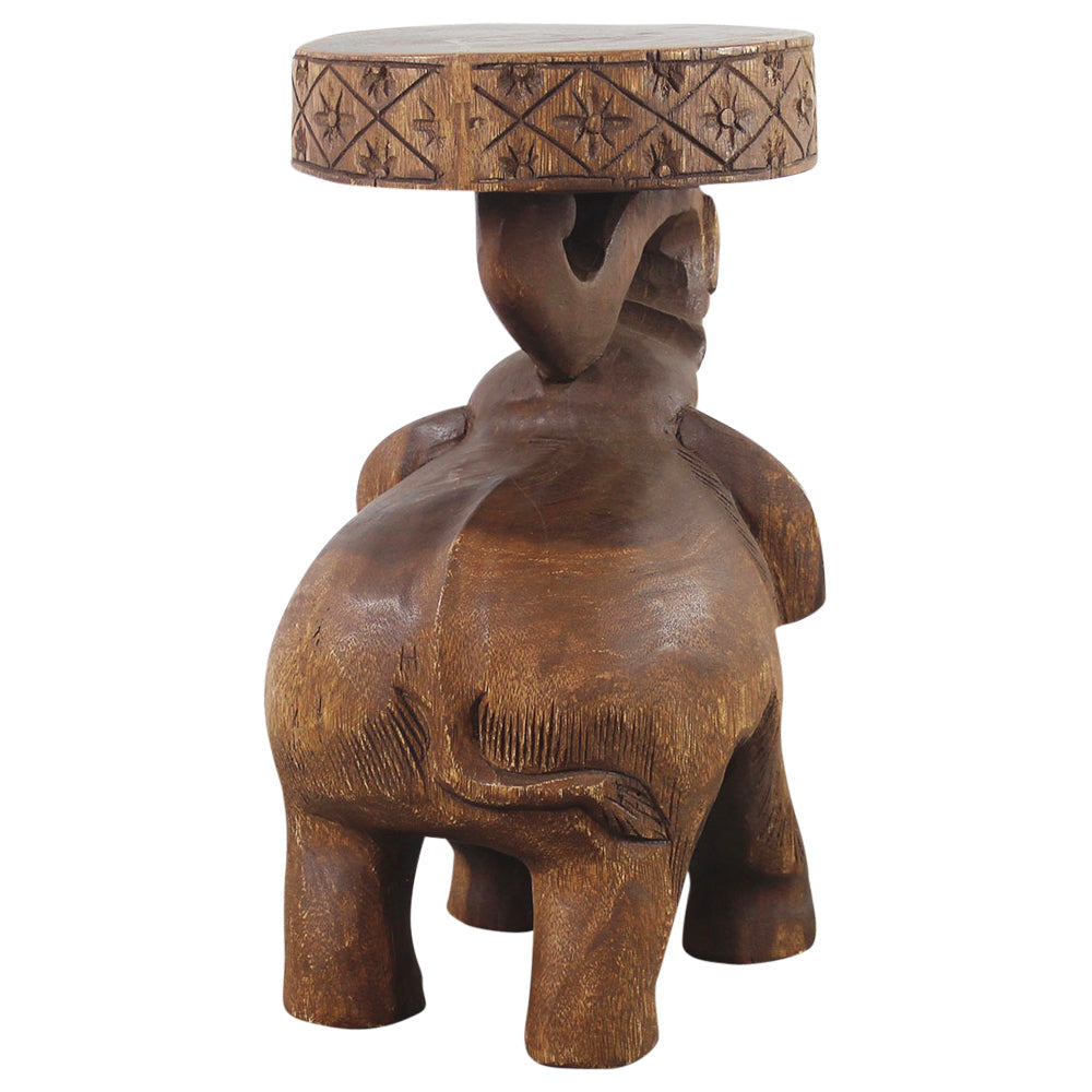 Haussmann® Wood Elephant Chang Stool 11 in DIA x 20 in H Walnut Oil