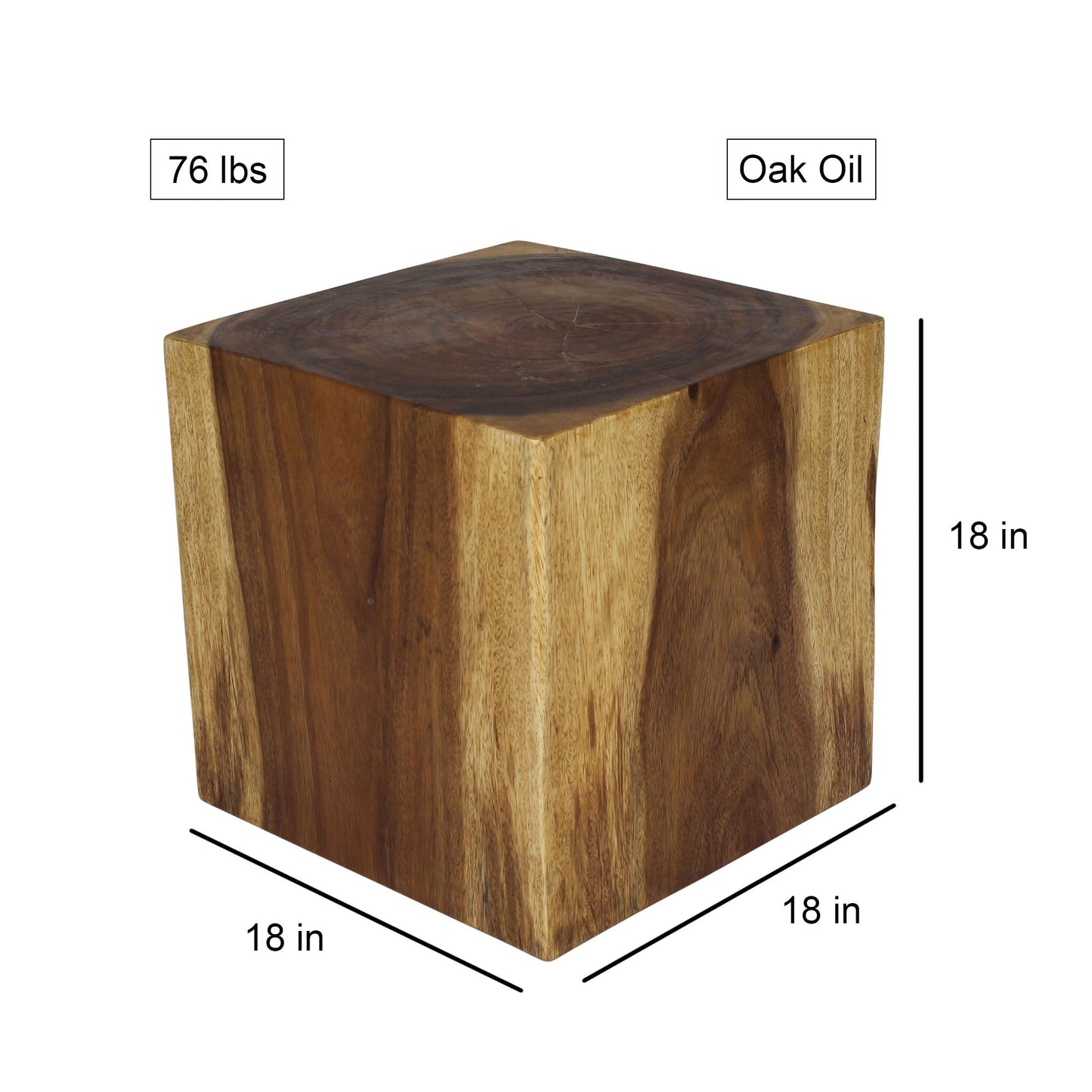 Haussmann® Wood Cube Table 18 in SQ x 18 in High Hollow inside Oak Oil