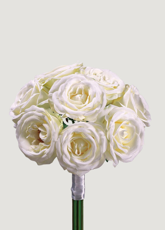 Cream Artificial Rose Flower Bouquet - 11"