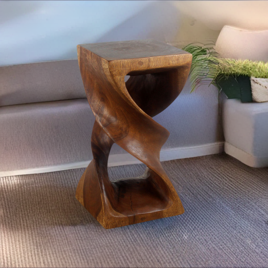 Haussmann® Wood Double Twist Stool Table 12 in SQ x 23 in H Walnut Oil