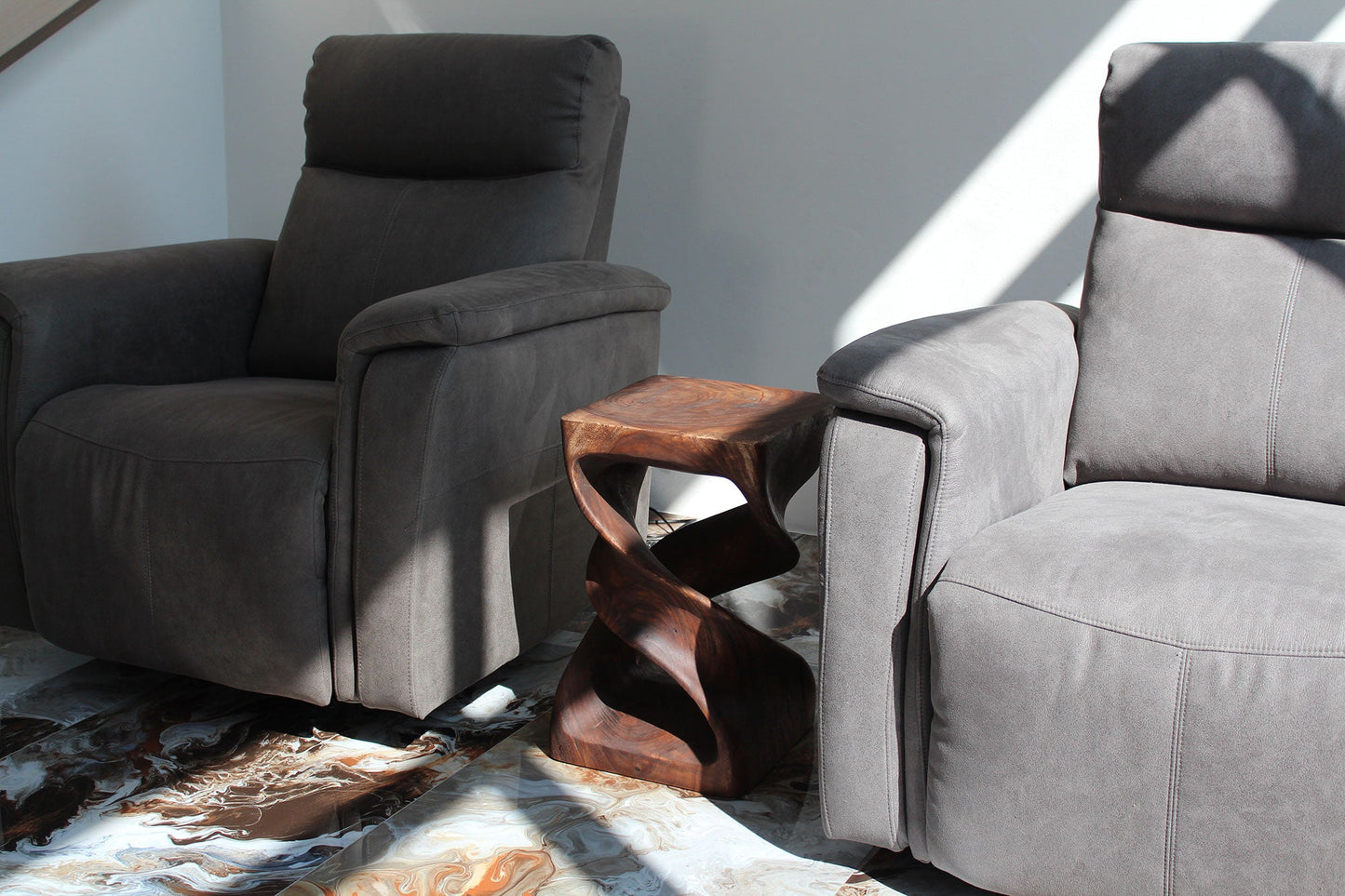 Wood Double Twist Stool Table 12 in SQ x 20 in H Mocha Oil