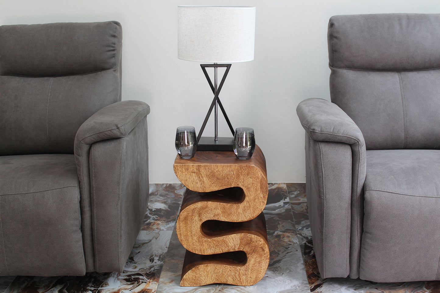 Haussmann® Wood BIG Wave Verve Accent Snake Table 14 x 14 x 20 in H Walnut Oil