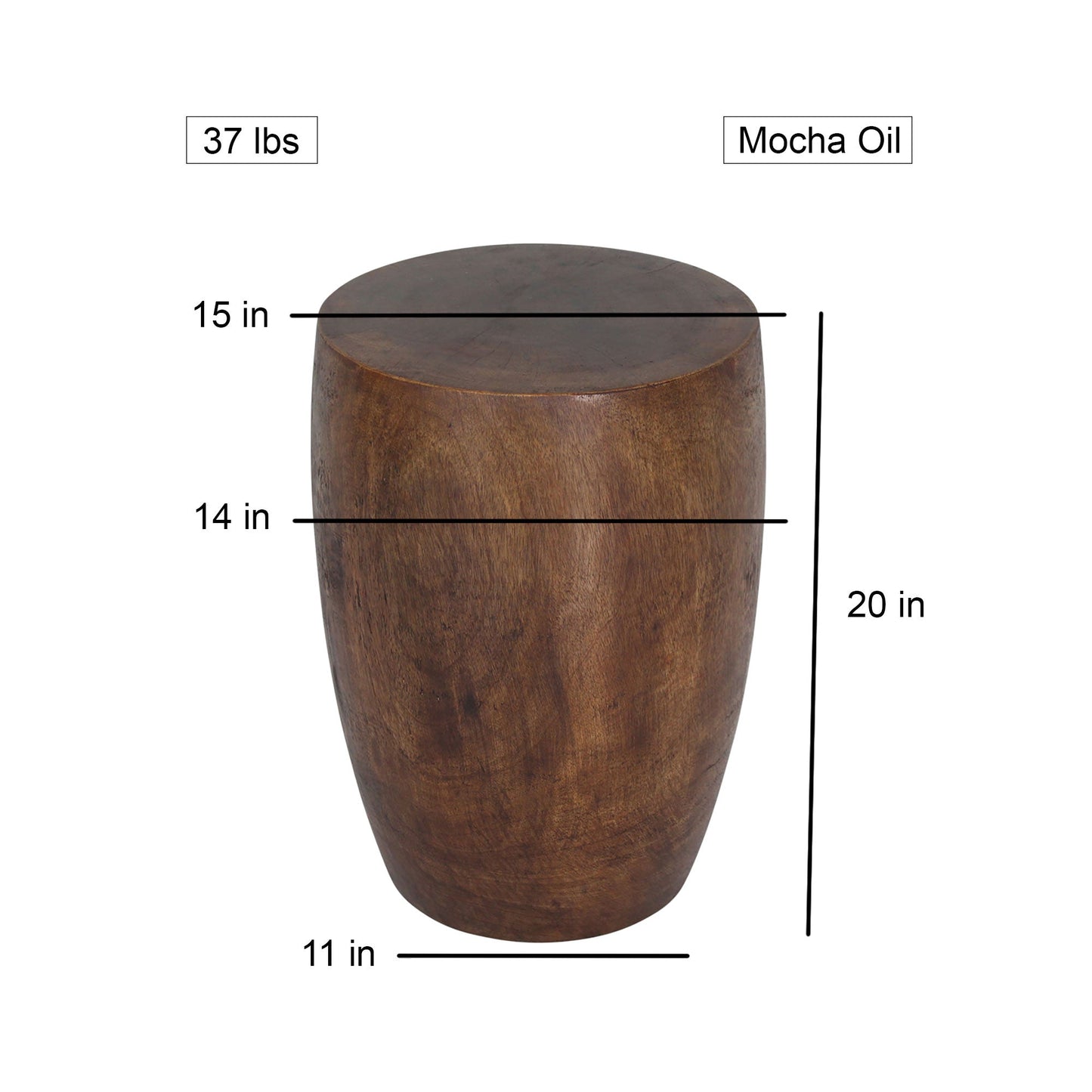 Mango Wood Merlot Accent End table 15 in D x 20 in High Mocha Oil