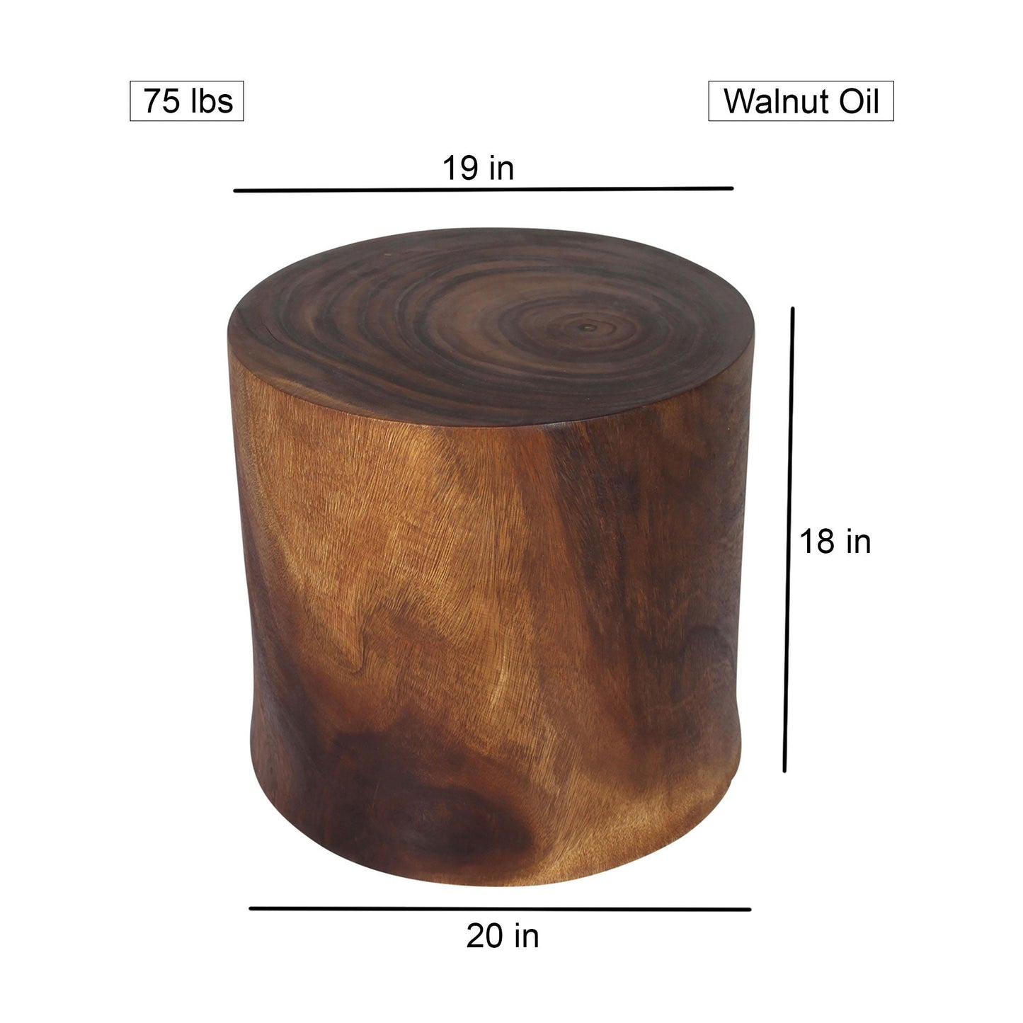 MP Stump Accent Table 19 in D Top x 20 in D Base x 18 in H Walnut