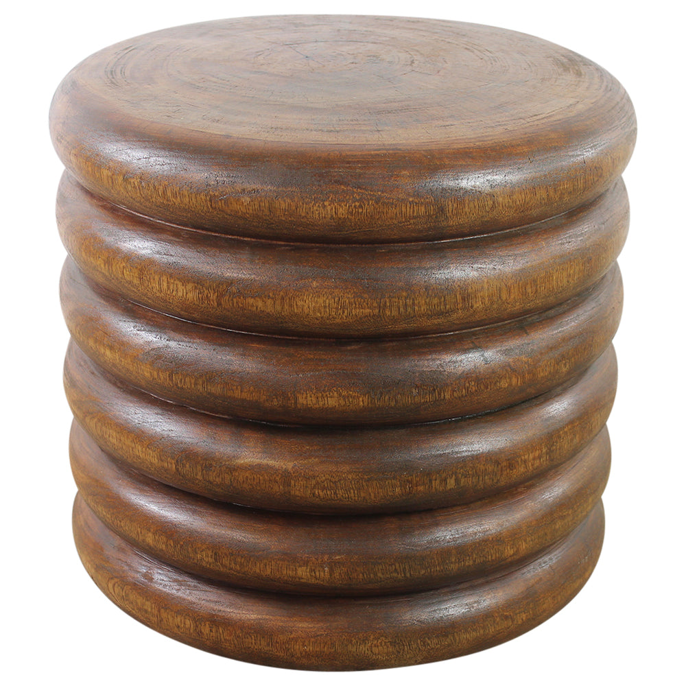 Mango Stacked Rings Accent Table 20 D x 18 in High Antique Oak Oil