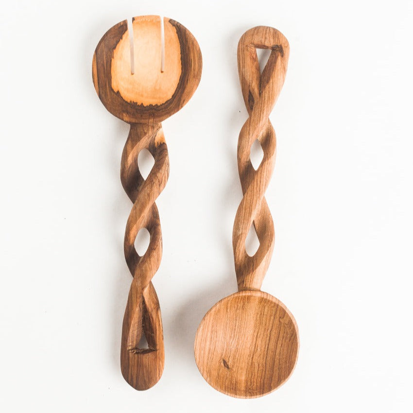 Olive Wood Spiral Servers