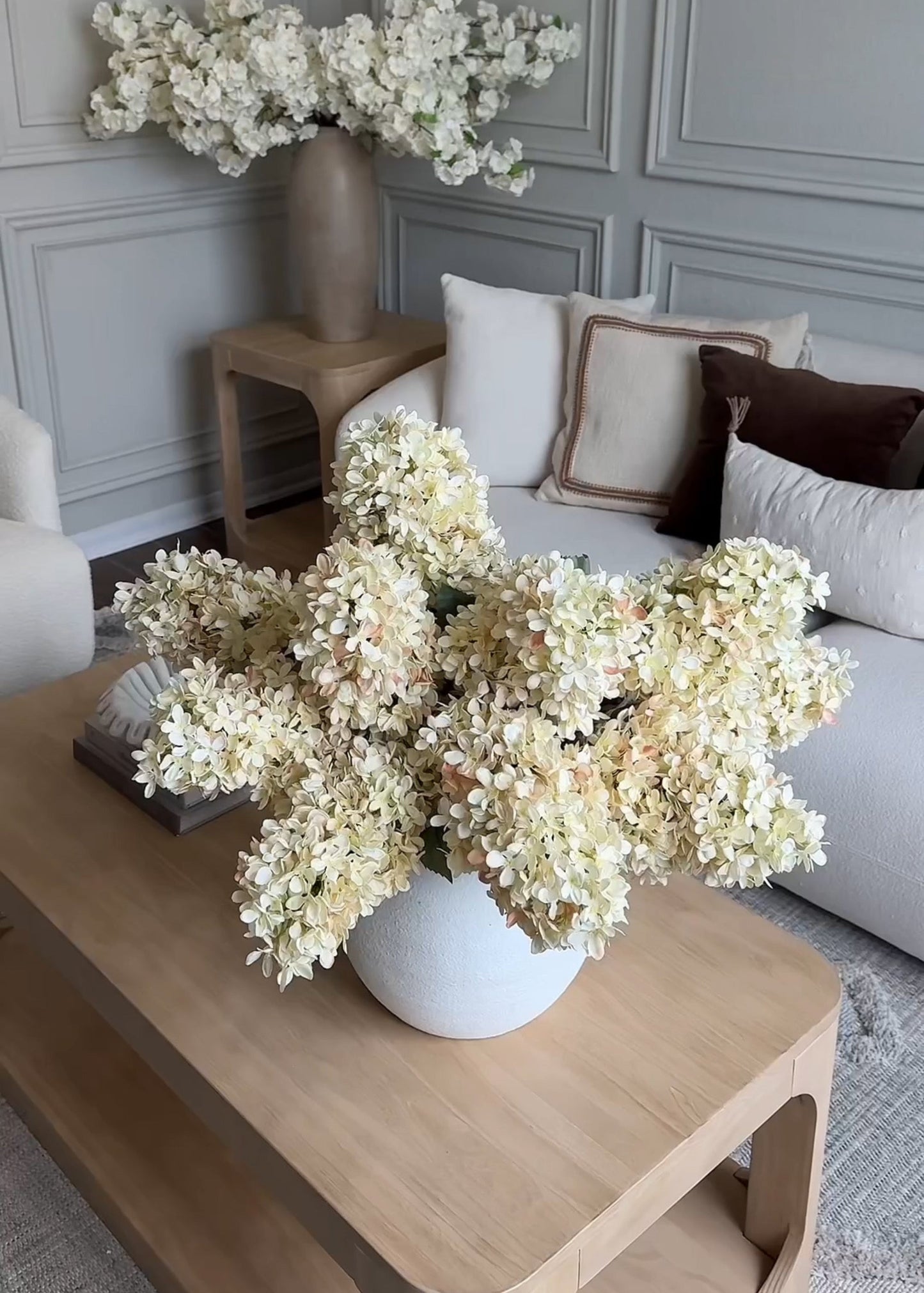 Large Faux Dried  Cone Hydrangea in Parchment