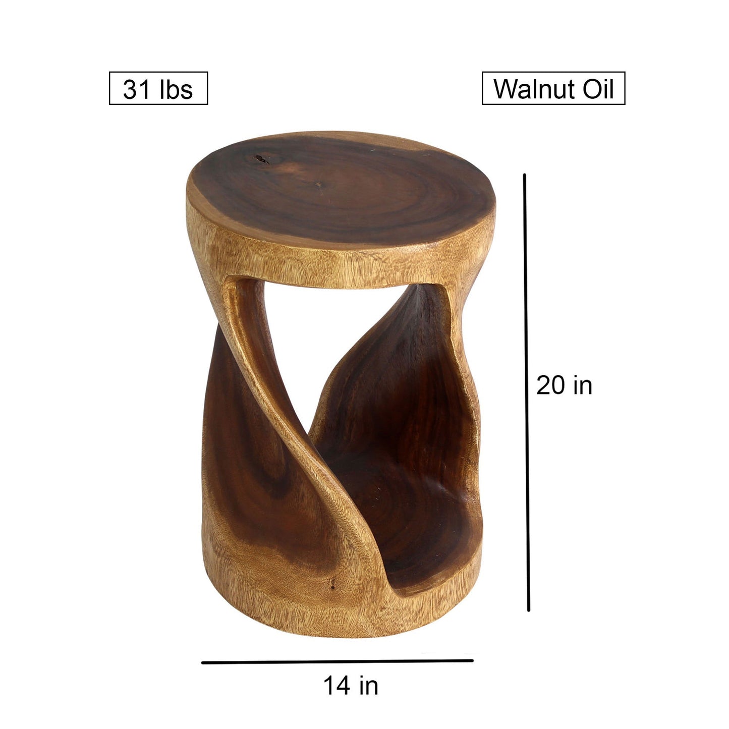 Haussmann® Round Wood Twist Accent Table 14 in DIA x 20 in High Walnut Oil