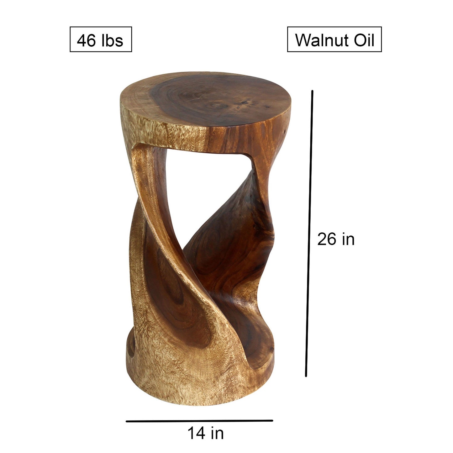 Haussmann® Round Wood Twist Accent Table 14 in DIA x 26 in High Walnut Oil