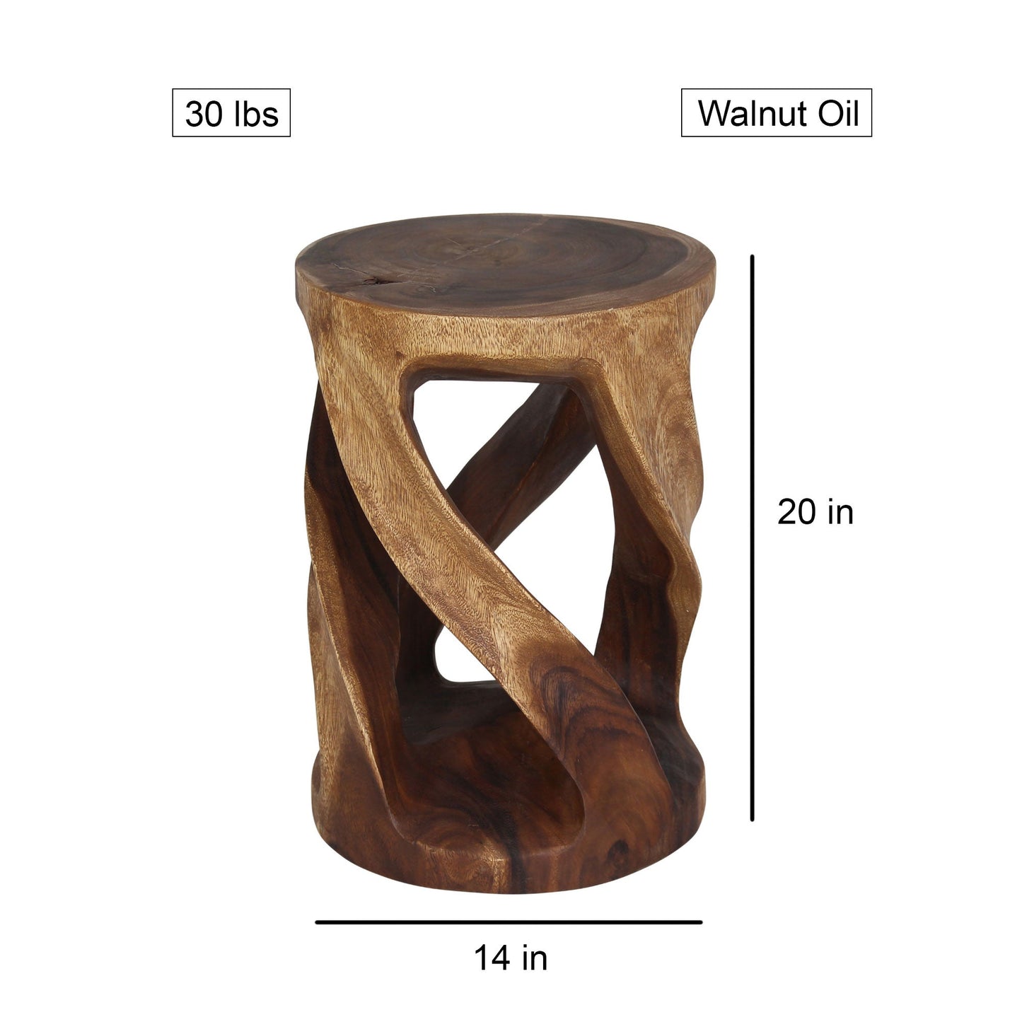 Haussmann® Round Wild Twisted Vine End Table 14 in D x 20 in H Walnut Oil