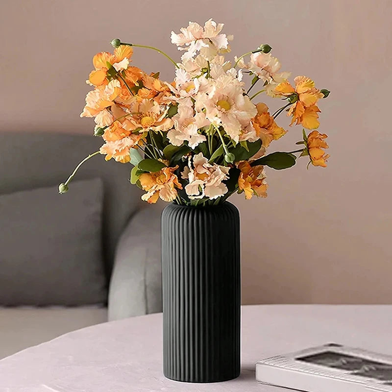 Striped Ceramic-Like Plastic Vase – Creative Floral Display