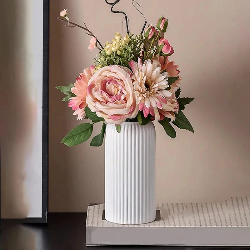 Striped Ceramic-Like Plastic Vase – Creative Floral Display