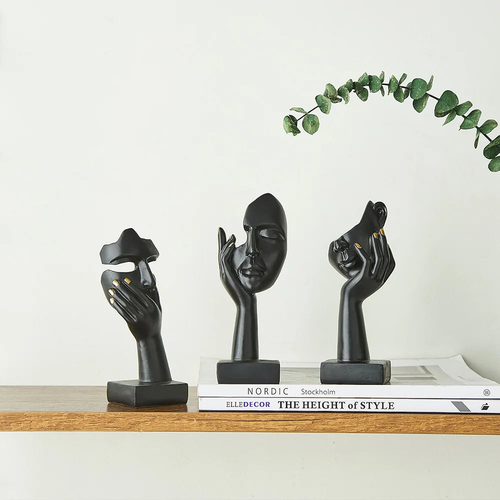 Nordic Abstract Face Resin Statue – Modern Desktop Sculpture for Home & Office Decor