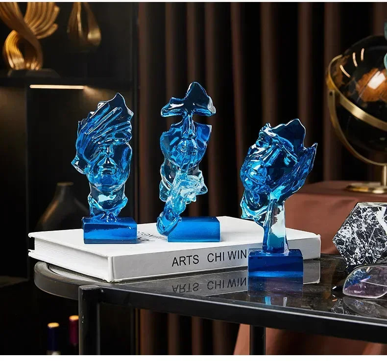 3-Piece Abstract Face Statues – Modern Decorative Figurines for Home & Office