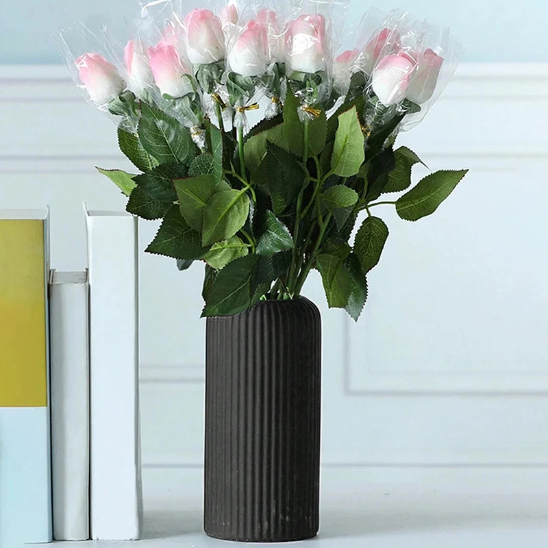 Striped Ceramic-Like Plastic Vase – Creative Floral Display