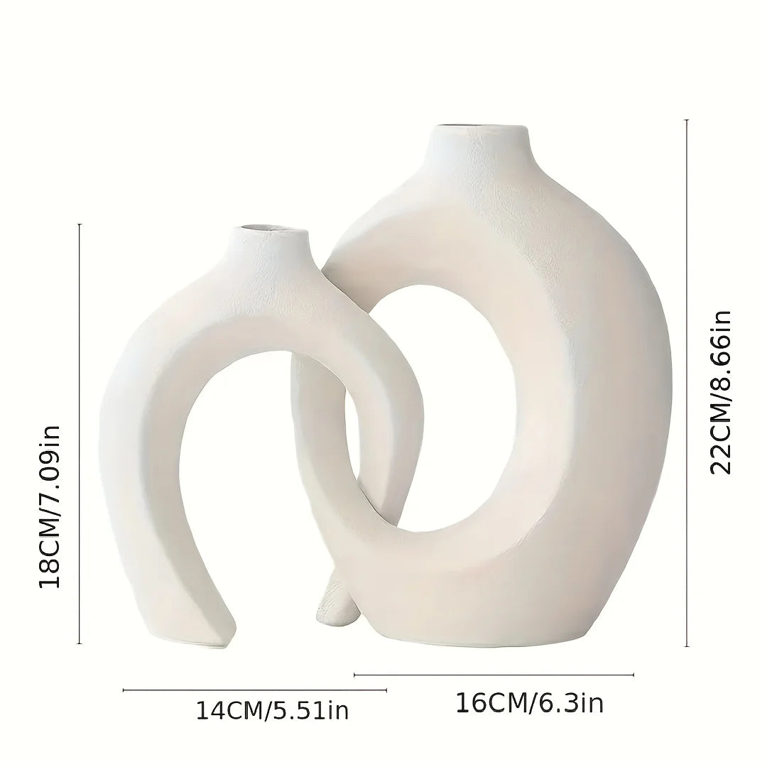 Set of 2 Hollow Nordic Ceramic Vases – Modern Boho Decor for Living Room & Bookshelf