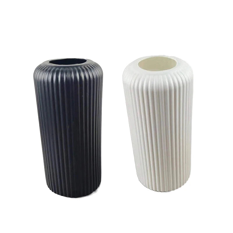 Striped Ceramic-Like Plastic Vase – Creative Floral Display