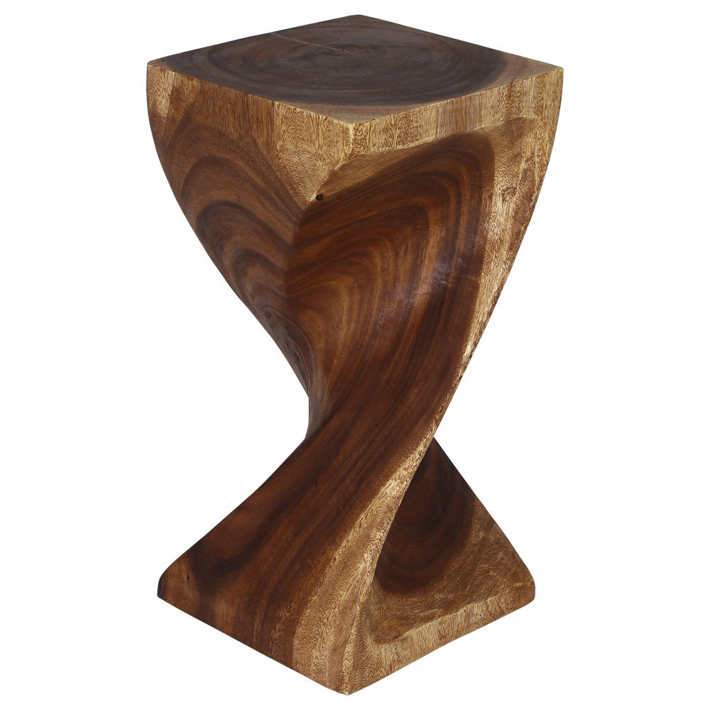 Single Twist Stool Accent Table 12 in SQ x 24 in H Walnut Oil