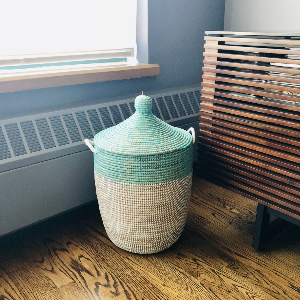 Medium Two-Tone Basket - Turquoise + White