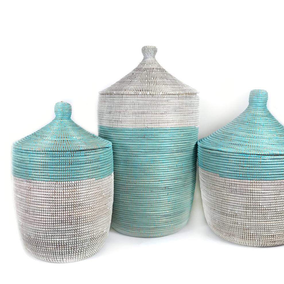 Medium Two-Tone Basket - Turquoise + White