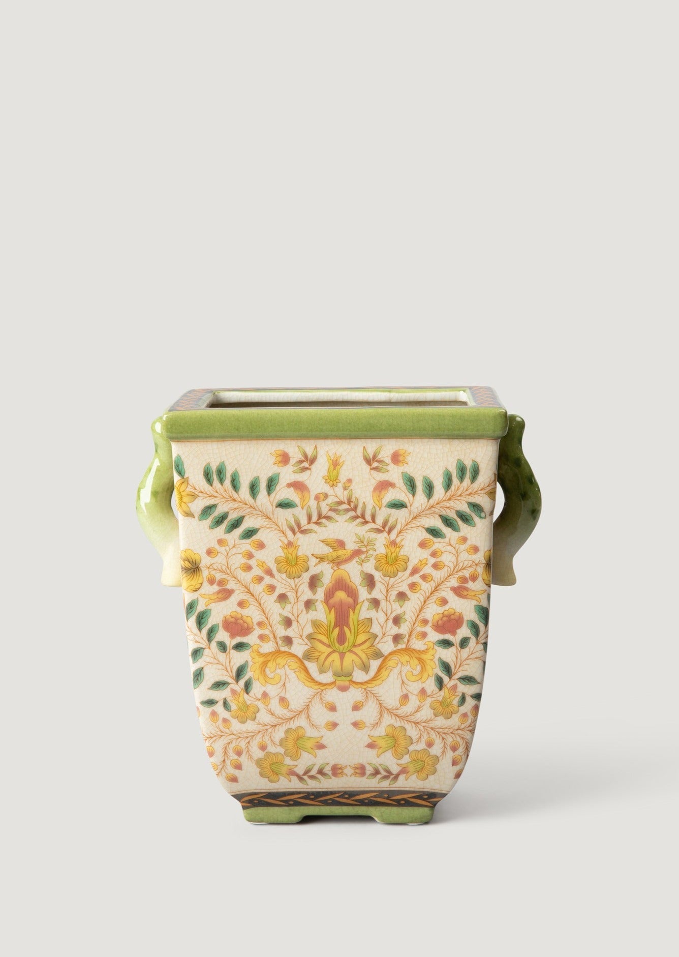 Italian Mosaic Patterned Ceramic Handled Cache Pot - 9"