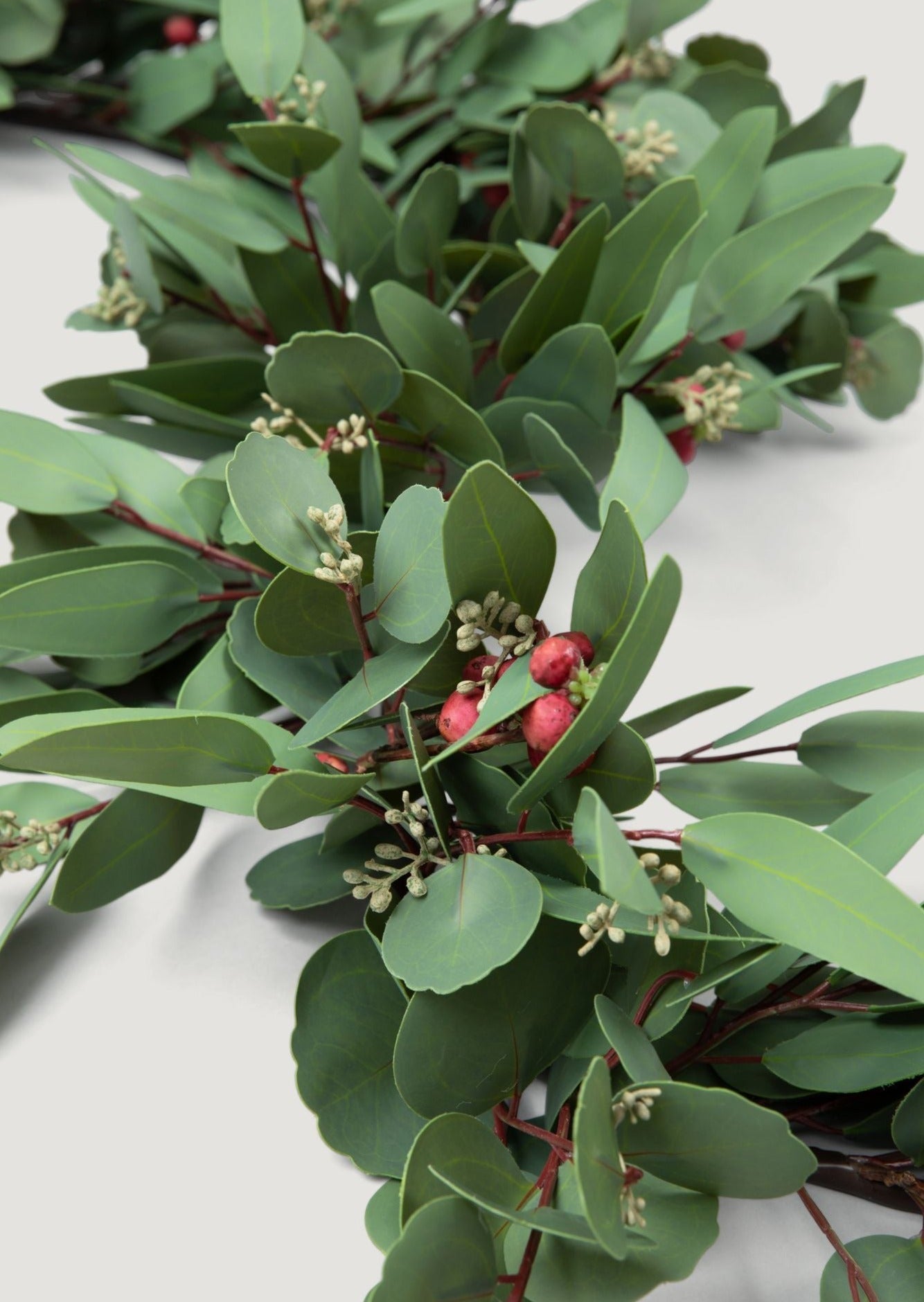 SALE - Deluxe Faux Seeded Eucalyptus Garland with Burgundy Berries - 60"