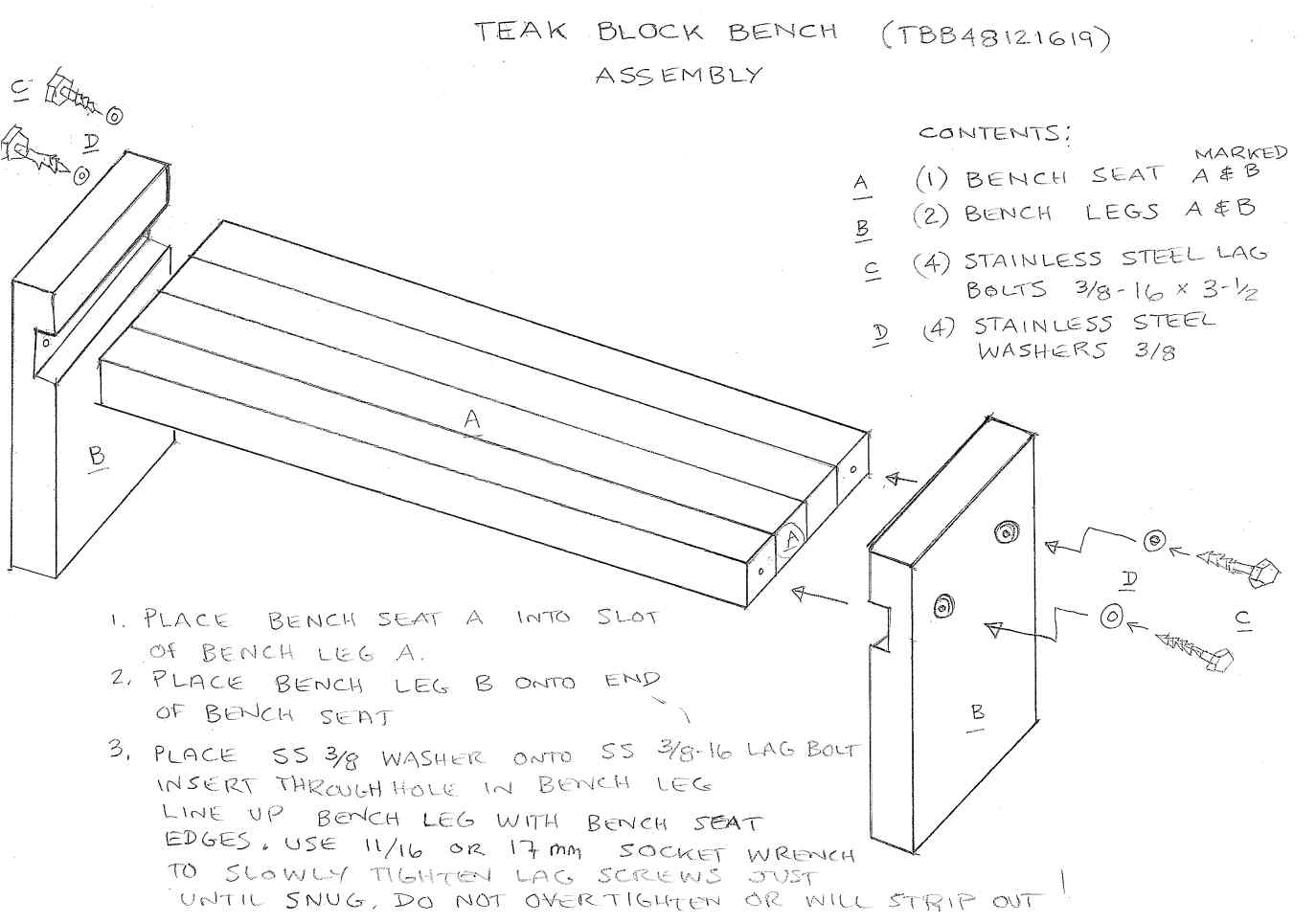 Haussmann® Teak Block Bench 48 x 12 x 19 inch High KD Grey Oil