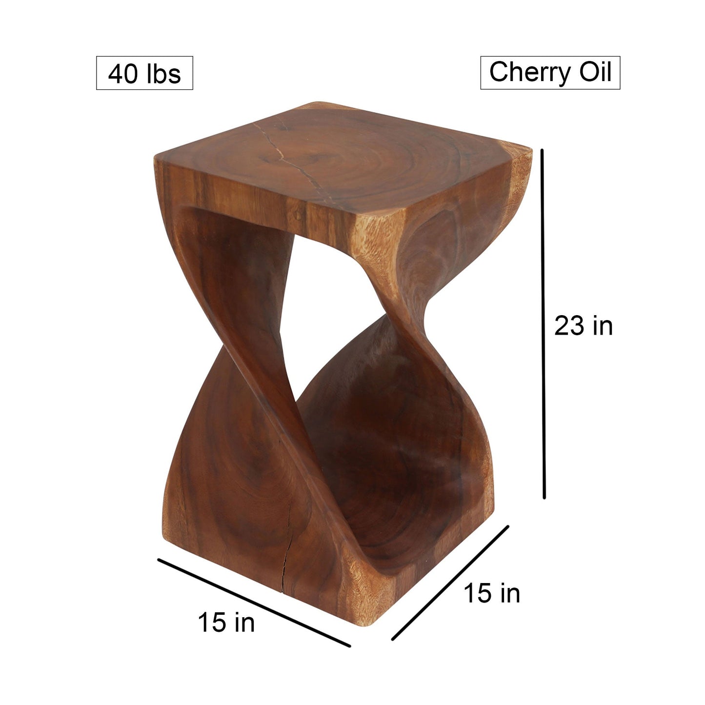 Haussmann® Wood Twist End Table 15 x 15 x 23 inch High Cherry Oil