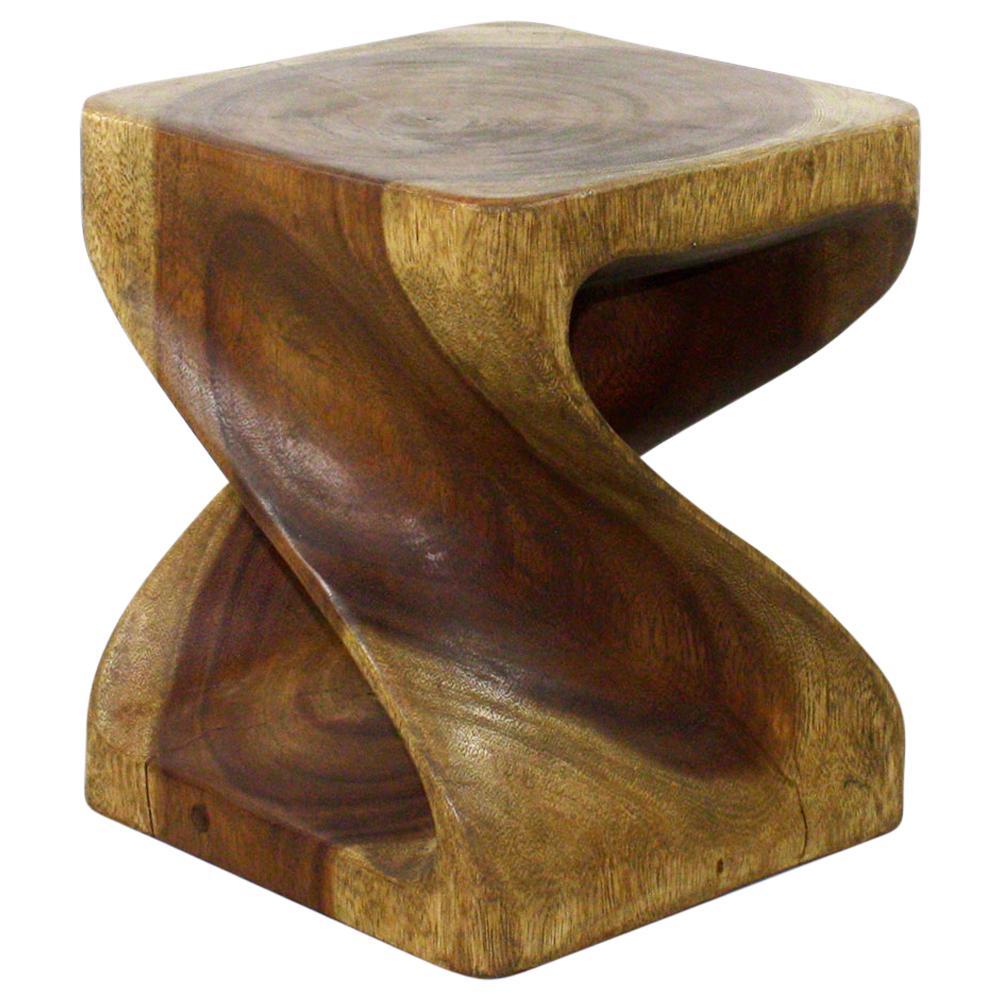 Original Wood Twist Stool Accent Table 10 in SQ x 12 in High Antique Oak Oil