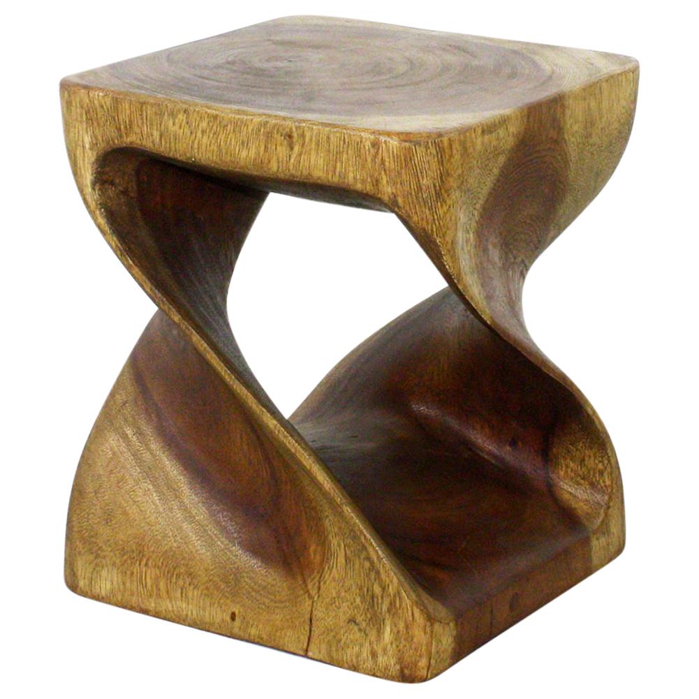 Original Wood Twist Stool Accent Table 10 in SQ x 12 in High Antique Oak Oil