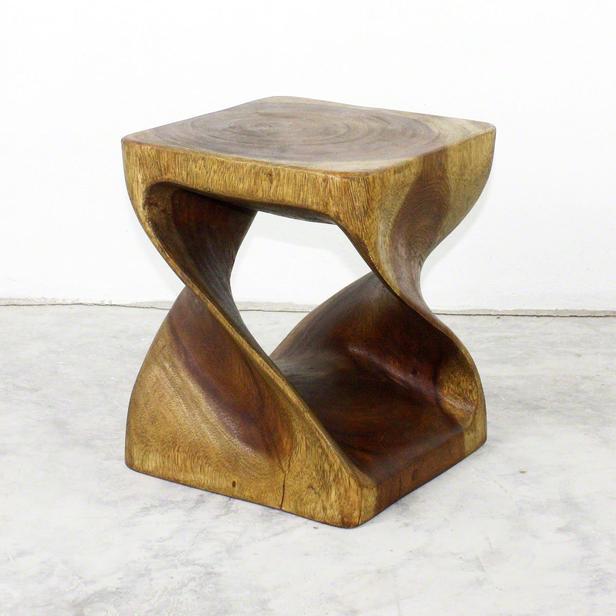 Original Wood Twist Stool Accent Table 10 in SQ x 12 in High Antique Oak Oil