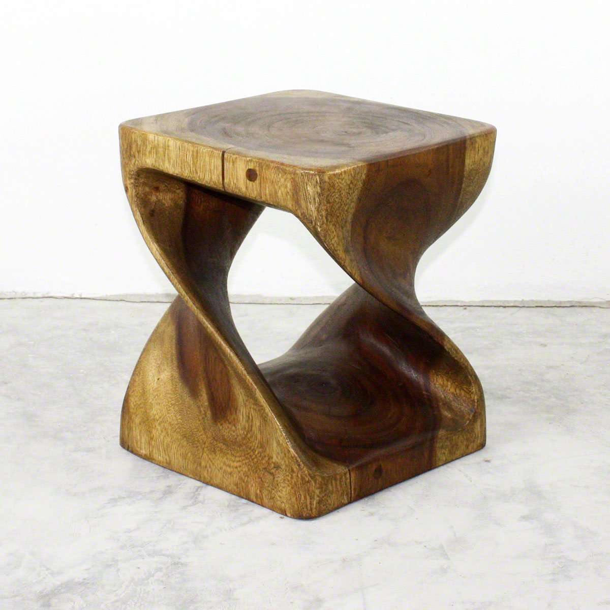 Original Wood Twist Stool Accent Table 10 in SQ x 12 in High Antique Oak Oil